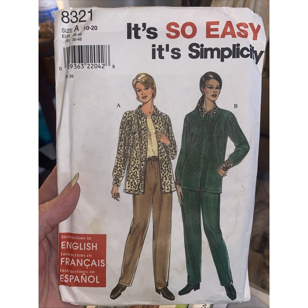 Vintage Simplicity 8321 Jacket Top and Pants Sewing Pattern Size 10-20 Uncut